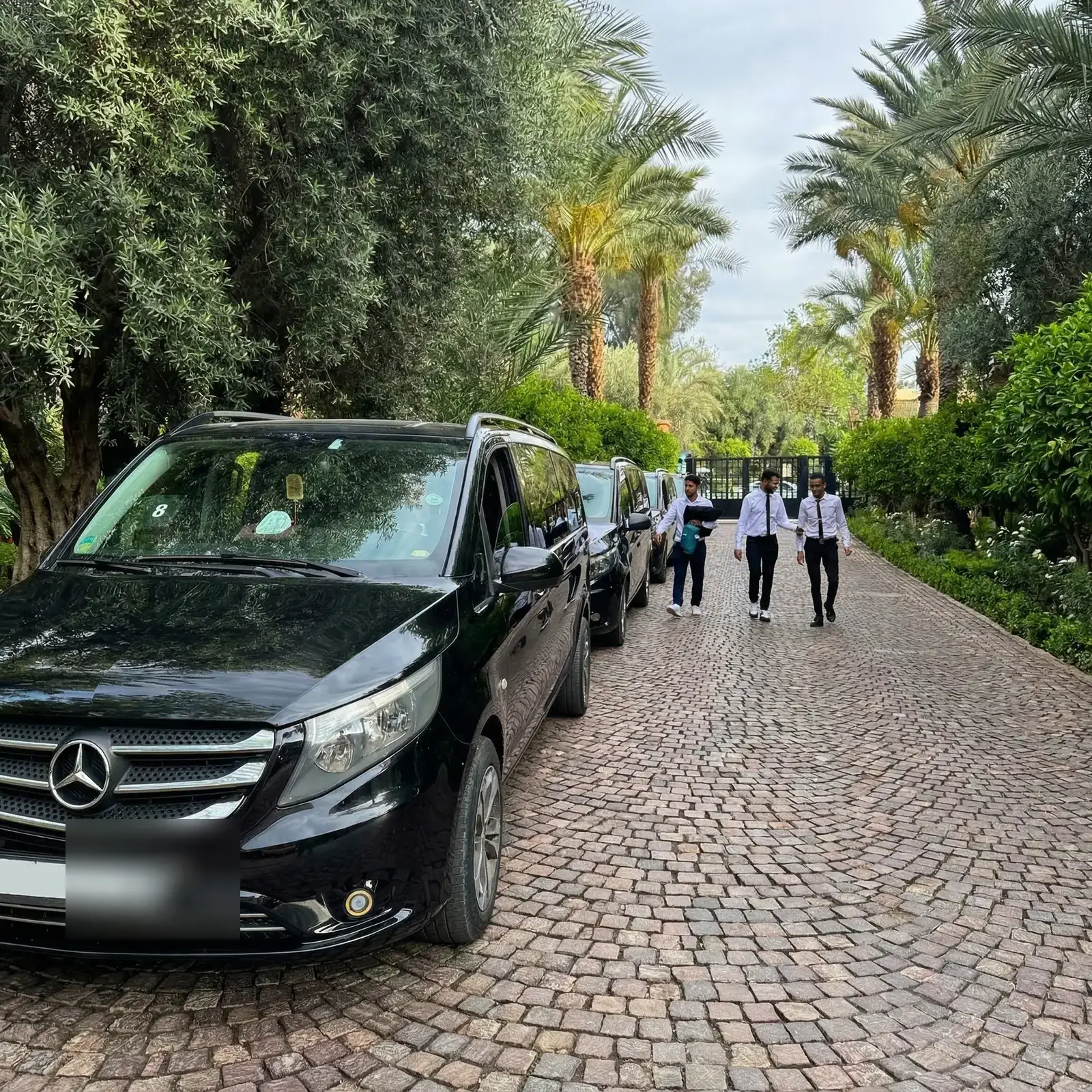 سائق PlanMorocco وسيارة Mercedes Vito أمام أحد رياضات مراكش